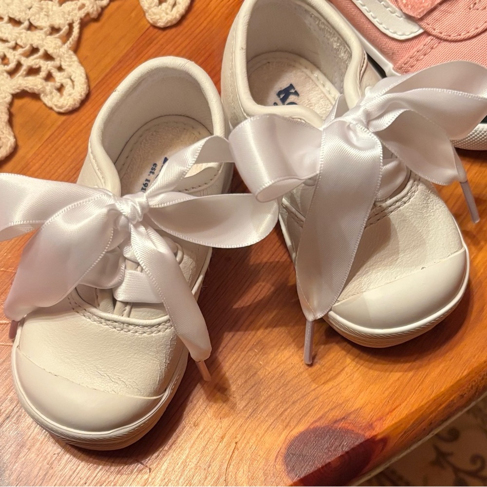 Keds Girls White Satin Bow Sneakers